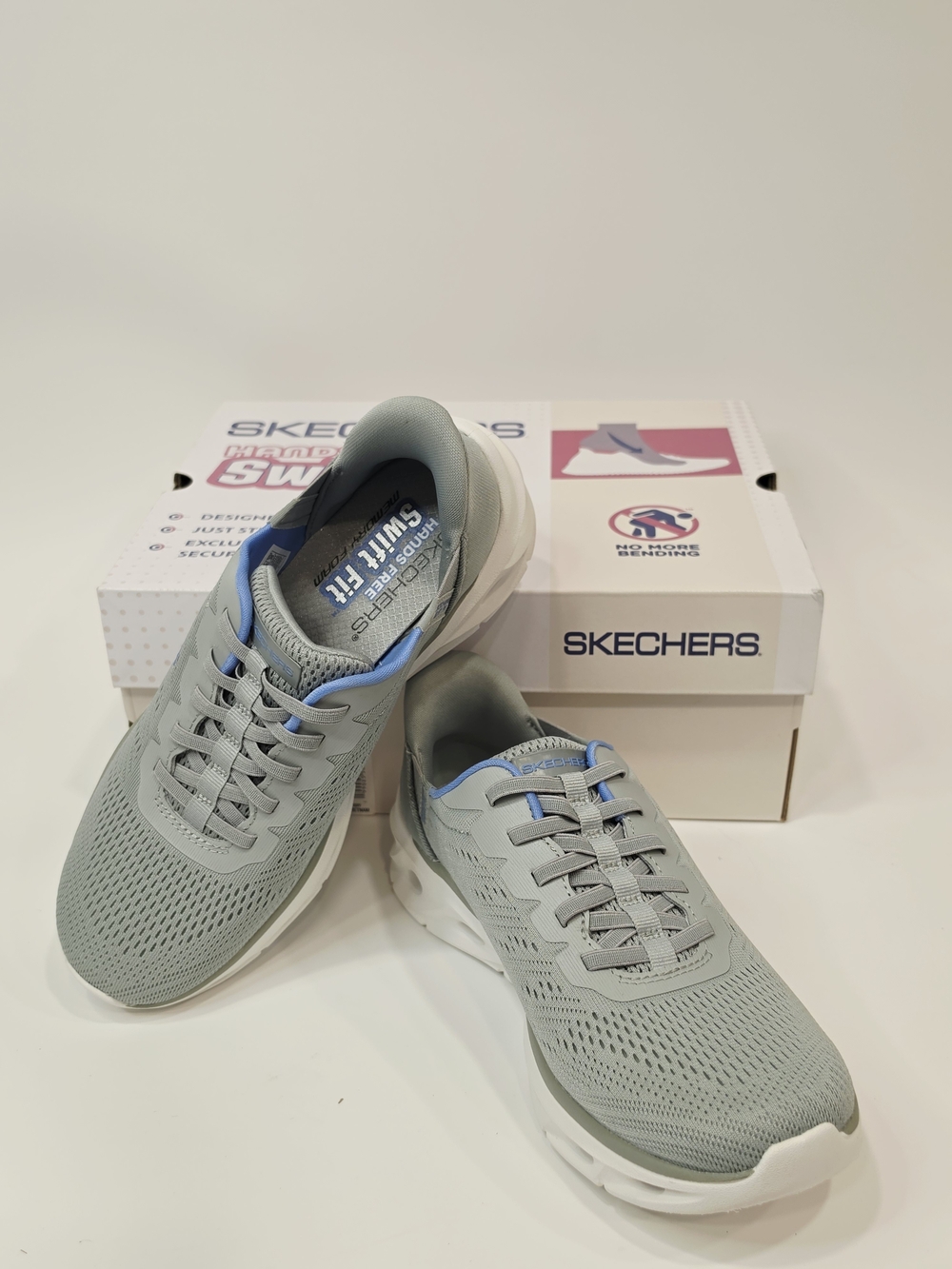 Skechers Hands Free Swift Fit Women's Light Gray and Blue Athletic Sneakers